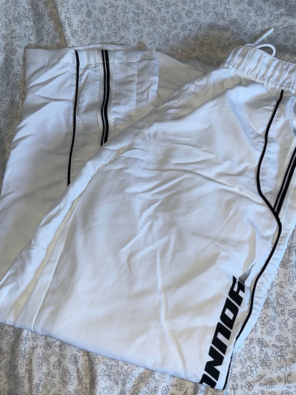 YoungLA White Track Joggers with Black Piping
